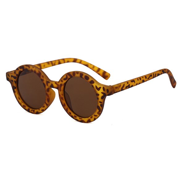 ETEREAUTY Round Frame Sunglasses Leopard Grain with Brown Lens for Outdoor Use Pc Resin Material