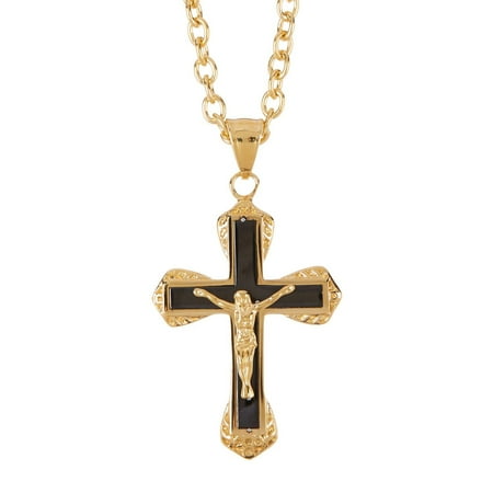 Arista Men's Cross Pendant in Gold Plated Solid Stainless Steel, 24"