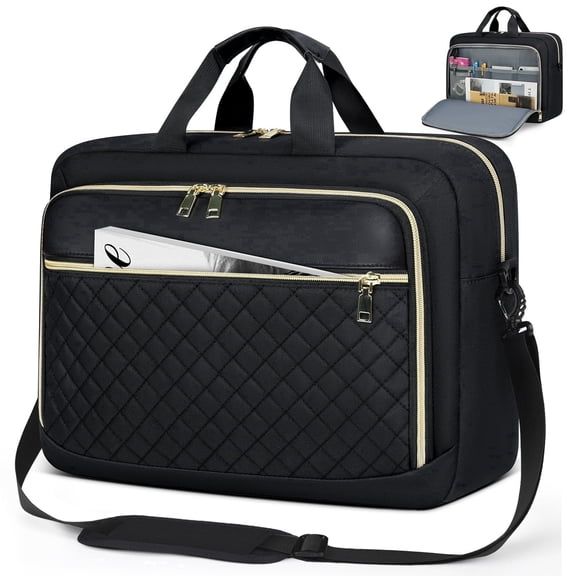 RAINSMORE Laptop Bag 17.3 Inch Laptop Briefcase for Women Men Waterproof Shoulder Messenger Bag Large Computer Bag for Business Office Work College,Black