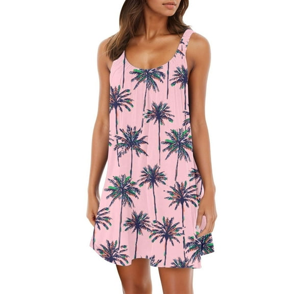Women's Summer Sleeveless Pleated Casual Dress V Neck Shoulder Strap Beach Floral Loose Tank Womens Casual Trendy Midi Dresses