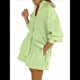 thumbnail image 2 of Conjuntos de Verano de 2 Piezas para Mujer: Camisetas A Rayas con Mangas Abullonadas y Botones, Pantalones Cortos A Juego y Conjuntos Casuales Verde L, 2 of 6
