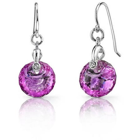 Oravo 10.50 Carat T.G.W. Spherical-Cut Created Pink Sapphire Rhodium over Sterling Silver Fishhook Earrings