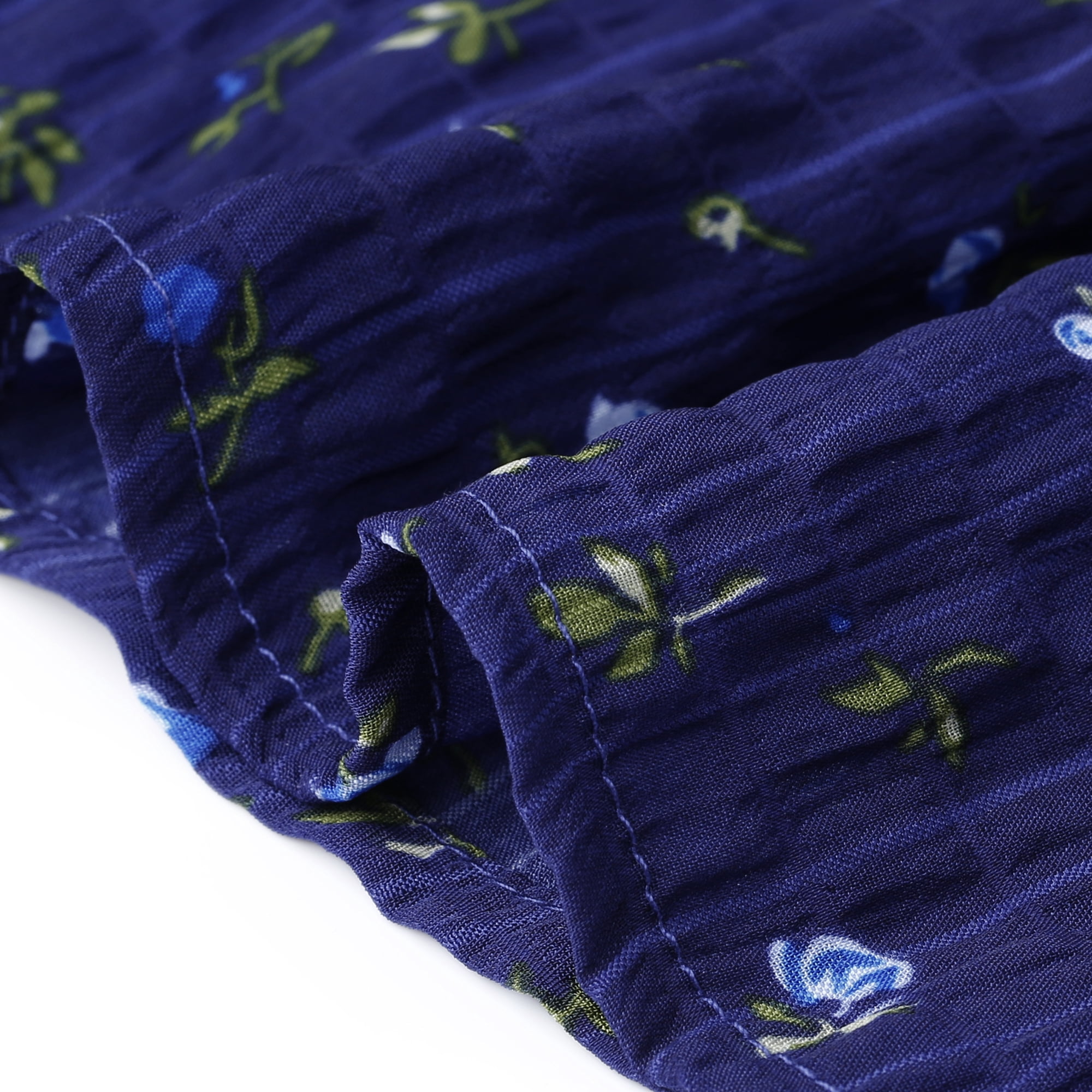 Women's Plus Summer Tops Floral Crew Neck Pleated Front Tulip Sleeve Dressy Blouse 4X Dark Blue