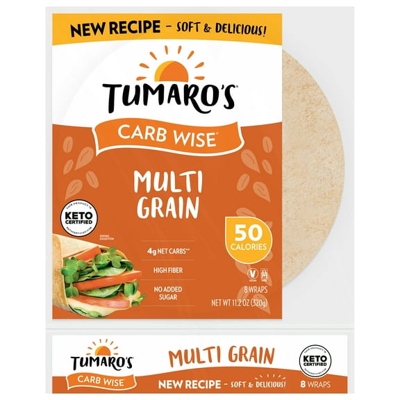 Tumaro's Multi Grain Carb Wise Wraps - 4 Net Carbs - Keto Certified - 8 Count, 11.2oz