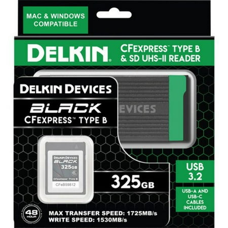 Delkin Devices 325GB BLACK CFexpress Type B Memory Card with CFexpress Type B UHS-II SD Memory Card Reader