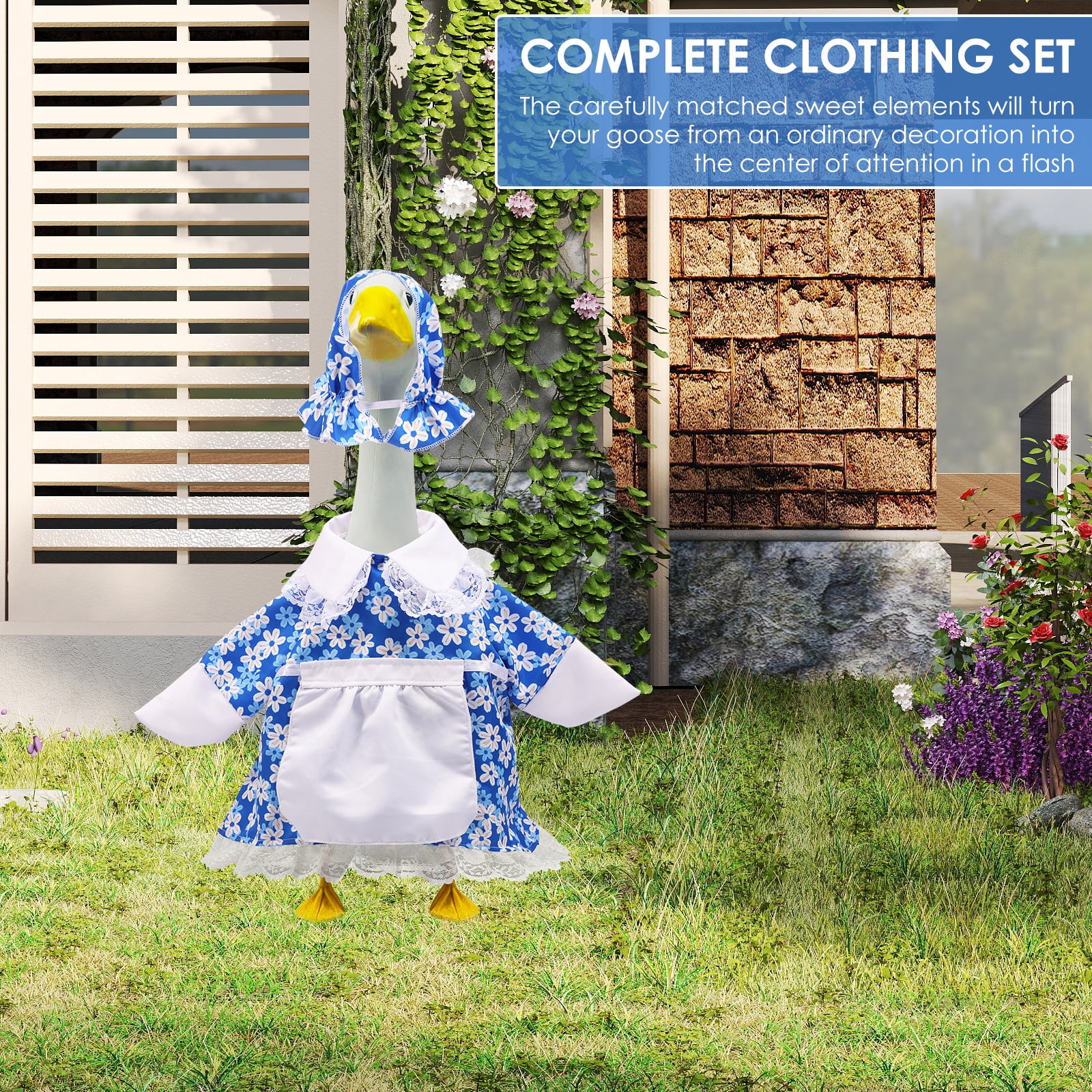 Qenwkxz Porch Goose Outfit for 23''h Cement Statue Goose Skirt Costume for Valentines Outdoor Yard Lawn Patio Decor (Blue)