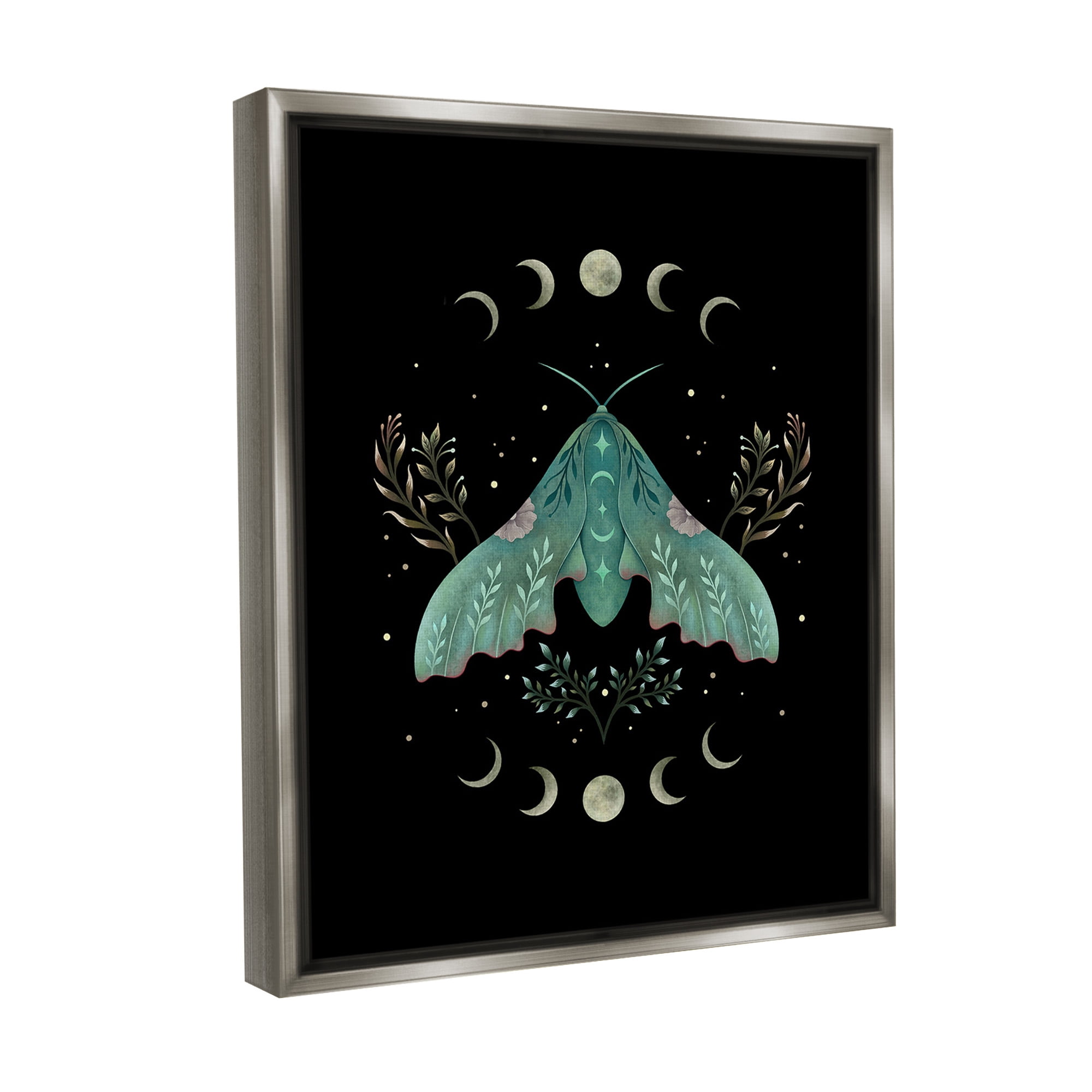 Stupell Industries Celestial Moth & Moon Animals & Insects Painting Gray Floater Framed Canvas Art Print Wall Art, 25 x 31