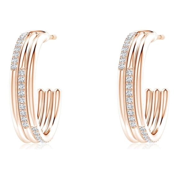 ANGARA Natural Diamond Triple Layer Hoop Earrings in 14K Rose Gold for Women (Size-0.9mm| Color-G| Clarity-VS2) | April Birthstone, Anniversary, Jewelry Gift for Women | Natural Diamond Earrings