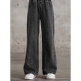 thumbnail image 4 of renvena Kids Girls Elastic Waistband Wide Leg Loose Denim Pants Straight Jean Casual Charcoal Grey 5-6, 4 of 5