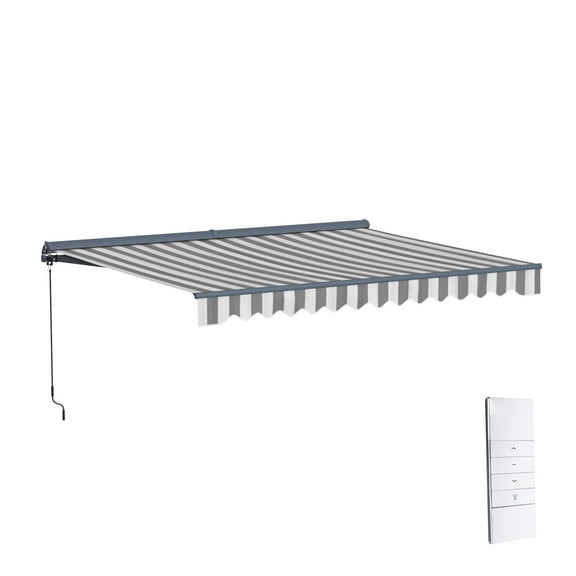 Semi-Cassette Motorized LED Luxury Patio Awning - 13 x 10 Ft - Seagull Gray/White - Moroccan Collection