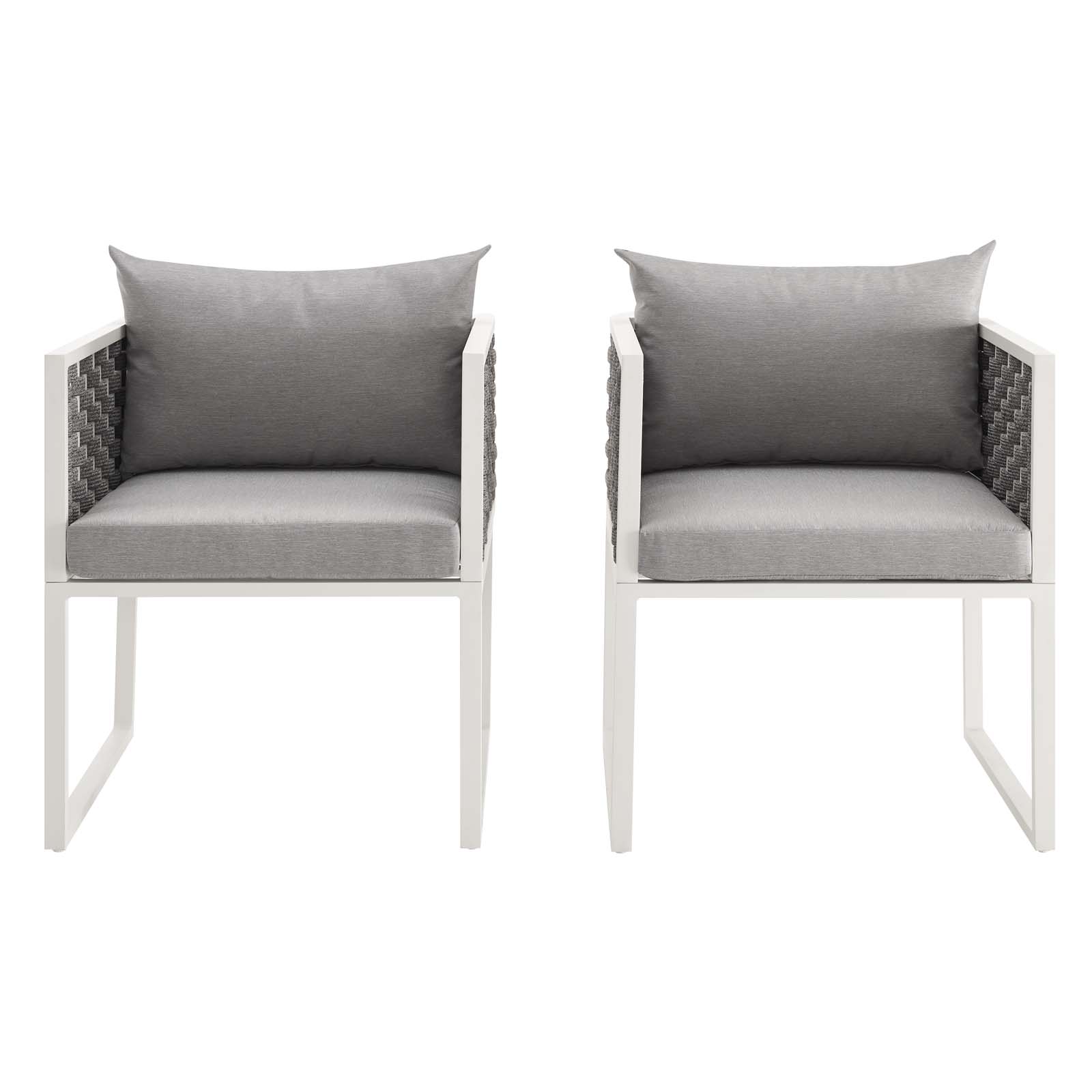 Modern Contemporary Urban Outdoor Patio Balcony Garden Furniture Side Dining Chair Armchair, Set of Two, Fabric Aluminium, White Grey Gray - image 4 of 6
