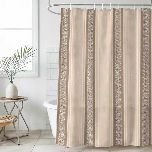 Brown Beige Striped Waterproof Fabric Shower Curtain,Boho Ethnic Modern Abstract Art Waterproof Fabric Shower Curtain for Bathroom Curtains Bathtubs Hotel Shower Curtains with 12 Hooks Long 72x78in