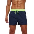 thumbnail image 4 of Innerwin Mens Swimsuit High Waist Boardshorts Drawstring Quick Dry Swimwear Solid Color Swimming Pool Navy Blue Fluorescent Green L, 4 of 5