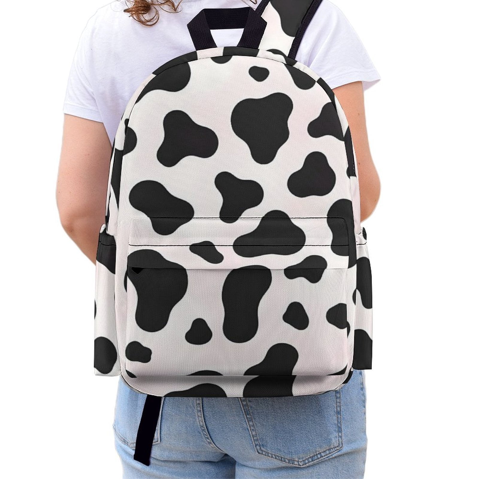 Large Capacity Half Print Backpack 11.8×16.5×5.9in Multifunctional Zipper Design Convenient Switch Simple Cow-print Pattern1_4
