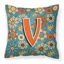 Carolines Treasures CJ2012-VPW1414 Letter V Flowers Retro Blue Canvas Fabric Decorative Pillow