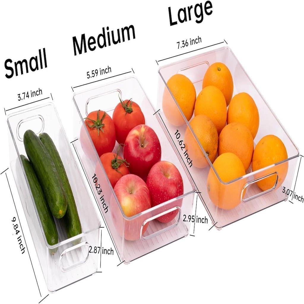 ZHOHO TANT Stackable Clear Refrigerator Organizer Bins with Handles, 6-Piece Set, 3 Sizes for Fridge & Freezer