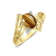 thumbnail image 4 of RYLOS Rings for Women 14K Yellow Gold Greek Key Designer Ring 9X7MM Gemstone & Diamond Ring November Tiger Eye Jewelry  Size 8, 4 of 8