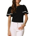thumbnail image 2 of INSPIRE CHIC Women's Ruffle Short Sleeve Round Neck Casual Peplum Blouse XS Black, 2 of 6