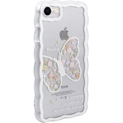 Case for iPhone SE 2022/iPhone SE 2020/iPhone 7/iPhone 8, Case Cute Cartoon White Butterflies for Girls Shockproof TPU Bumper Protective Case for iPhone SE 2022, Colorful Butterflies