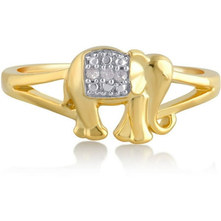 Arista Round Diamond Accent Women's Elephant Fashion Ring in Yellow Gold-Tone Brass