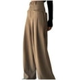 thumbnail image 2 of Xunlbb 2025 Clearance! Ladies' Solid Color Casual Retro High Waisted Drape Tied Straight Leg Wide Leg Pants ,Brown 2XL, 2 of 5