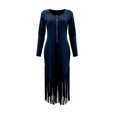 thumbnail image 4 of Huowey Halloween For Women Cowgirl Tassels Vintage Dresses Elegant Cosplay Party Gown Half Zip Front Long Sleeve Crew Neck Trendy Photo Dress,Navy,M, 4 of 4