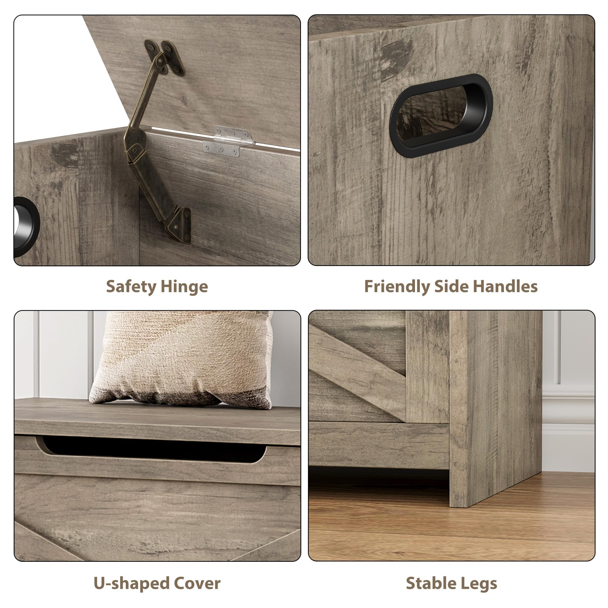JoanKaren Wooden Storage Chest  with Safety Hinge ,30" x 15.78" x 17.7" Storage Bench&Large Toy Chest for Living Room,Bedroom,Entryway,Grey