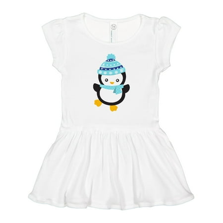

Inktastic Christmas Penguin Penguin with Scarf Hat Xmas Gift Toddler Girl Dress