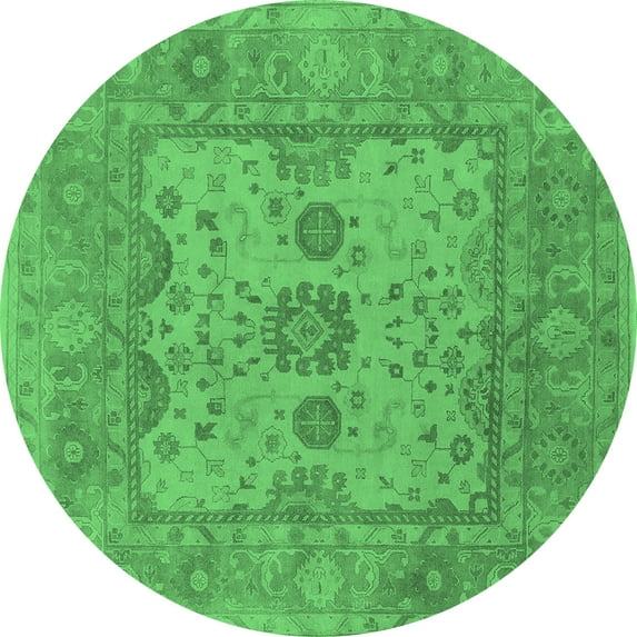 Ahgly Company Machine Washable Indoor Round Oriental Emerald Green Industrial Area Rugs, 3' Round