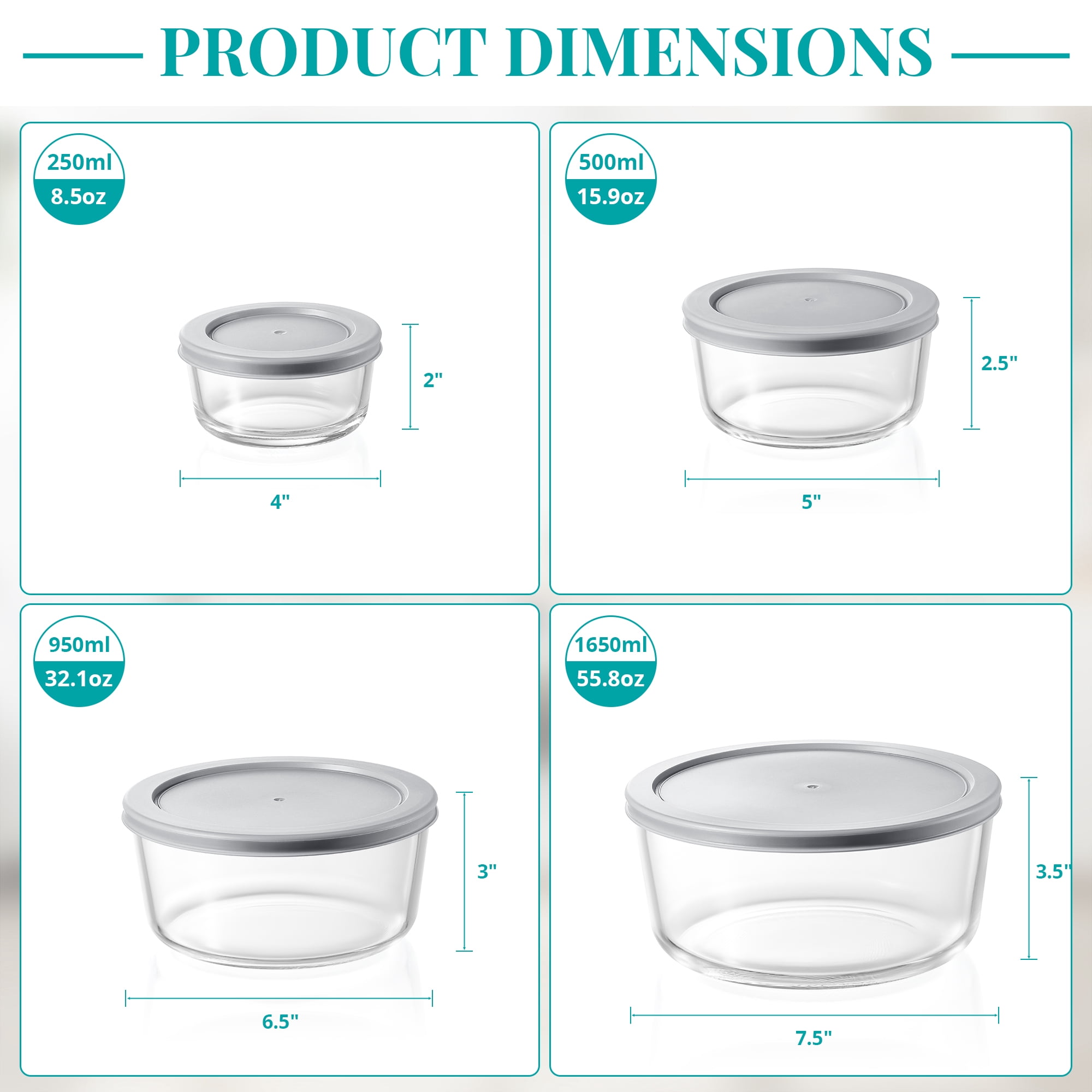 Sorbus 4-Pack Glass Meal Prep Containers with Airtight Lids, BPA-Free, Microwave Safe