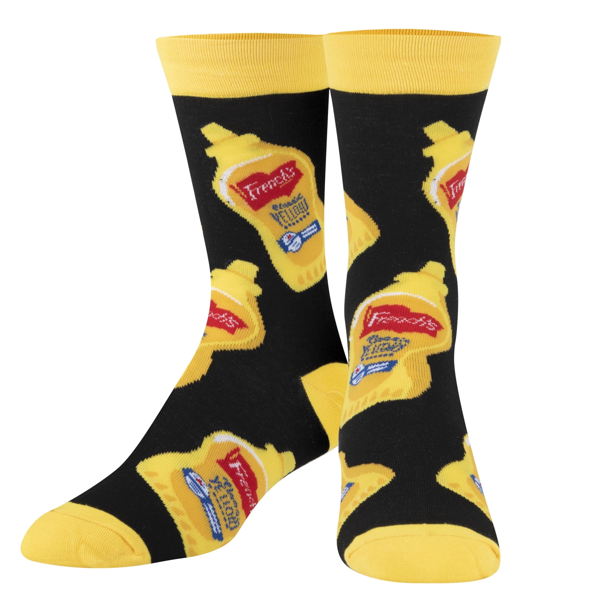 ODD SOX French’s Mustard Crew Socks for Men & Women Funny Novelty Socks Size Large Comfy Cotton