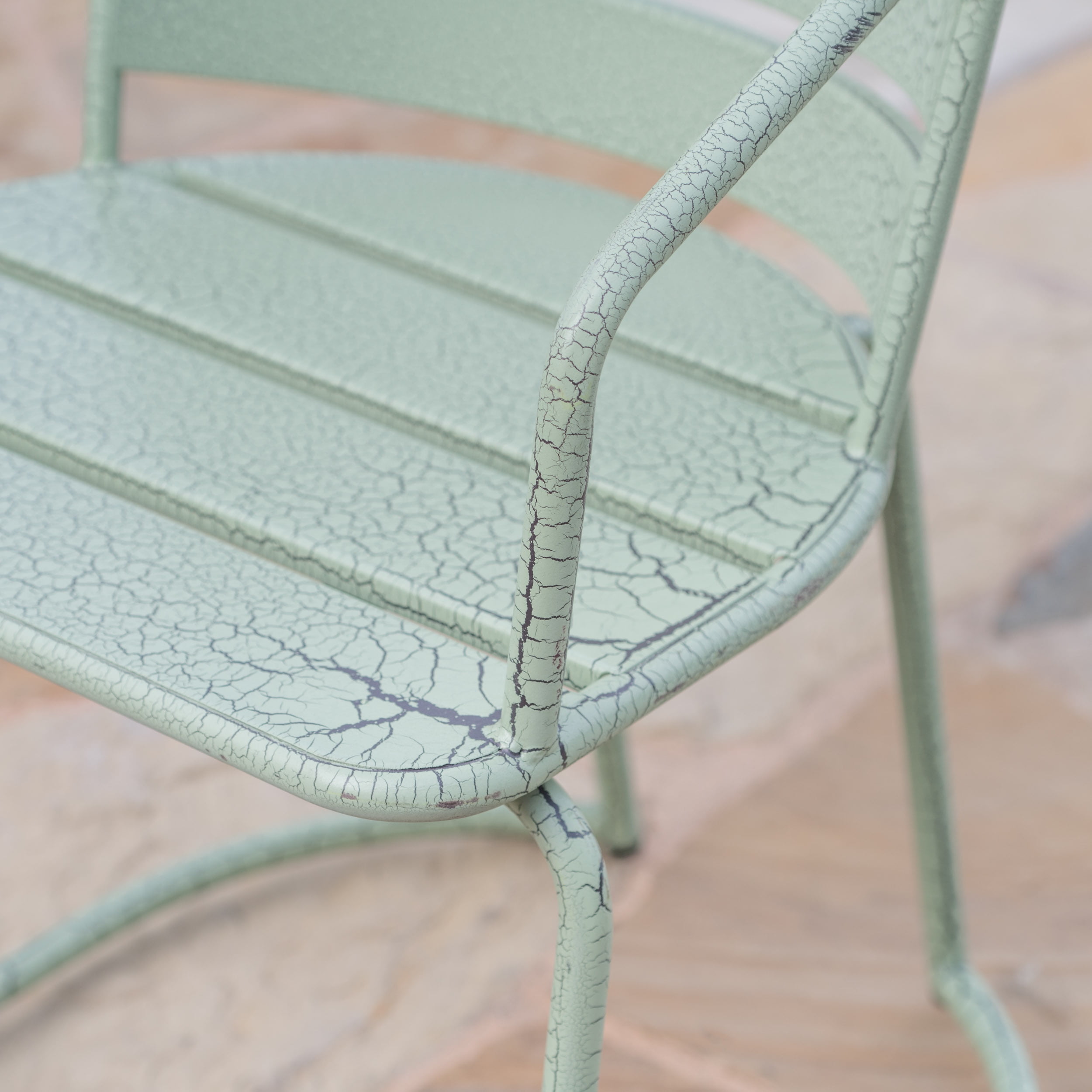 Monica Outdoor 3 Piece Iron Bistro Set, Crackle Green