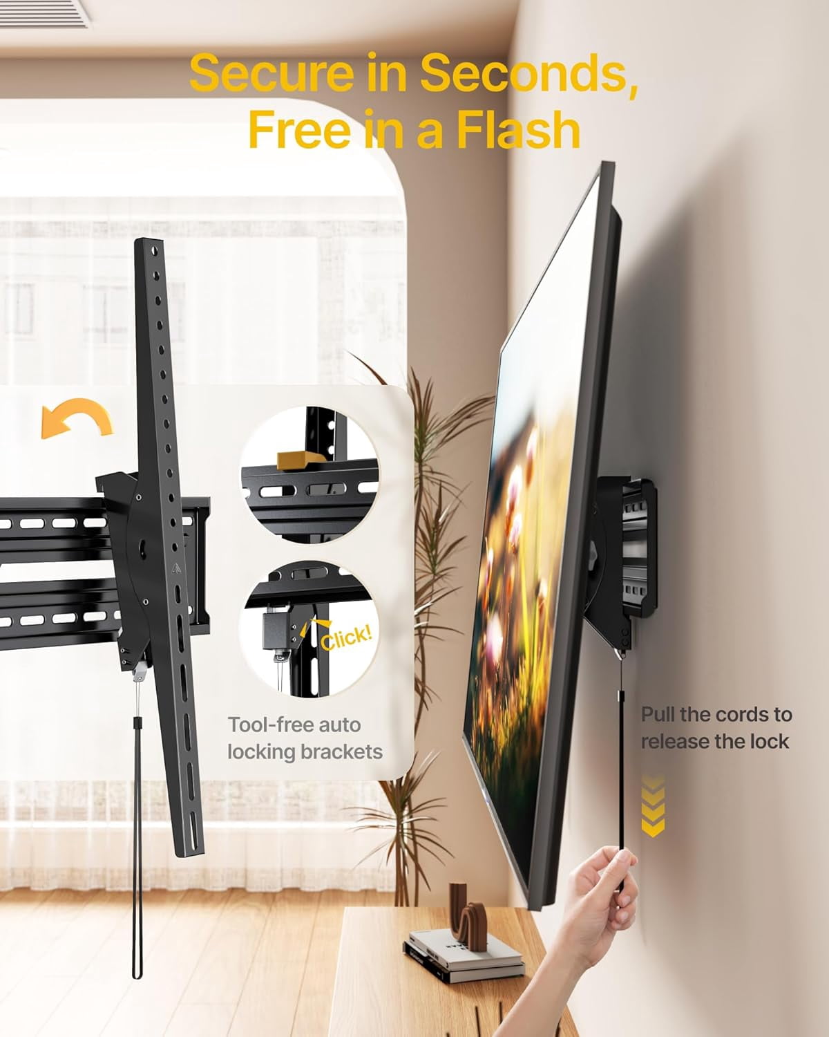 monTEK 15° Full Tilting TV Wall Mount for 50–100" Large TVs, Supports 220 lb, VESA 75x75–900x600, Fits 16"/18"/24"/32" Studs