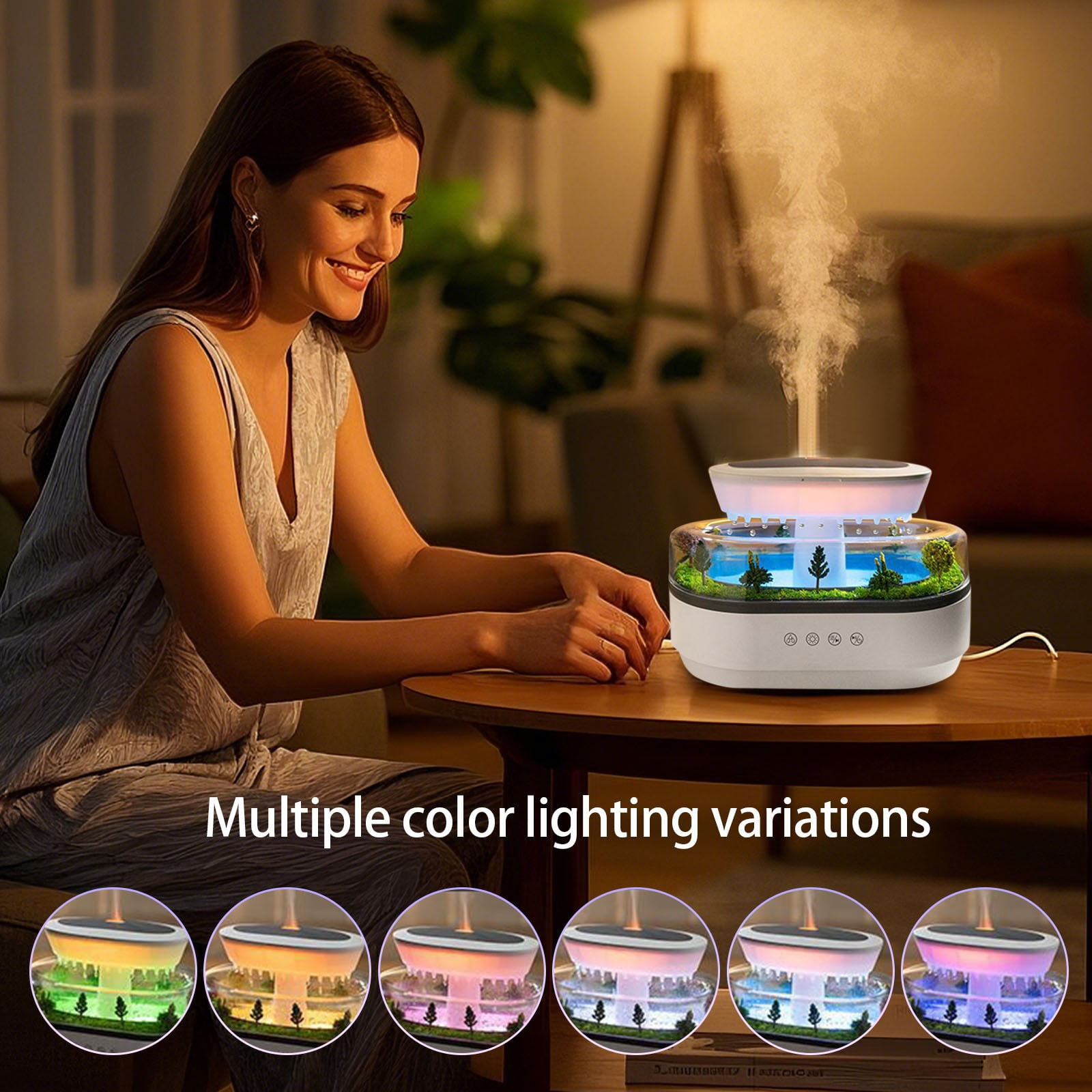 RAPOBRIX White Noise Zen Rain Cloud Night Light Aroma Diffuser - Micro Humidifier Fountain with Water Drop Sound Ultrasonic