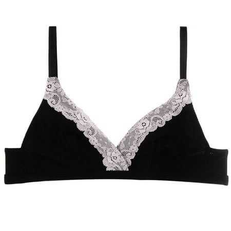 

Fusipu Sexy Women Color Block Triangle Cup Lace Wireless Cotton Bralette Unpadded Bra