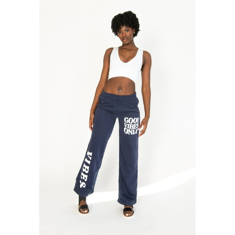 Good Vibes Wide Leg Sweatpants Comfy Women s Lounge Pants Navy Walmart