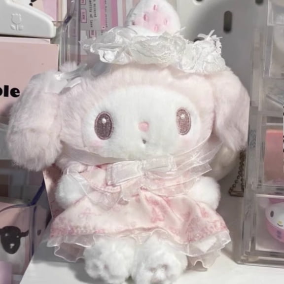 Sweet and Cute Strawberry My Melody Plush Doll Cartoon Kawaii Bubble Skirt My Melody Stuffed Animals Soft Doll Girl Gifts