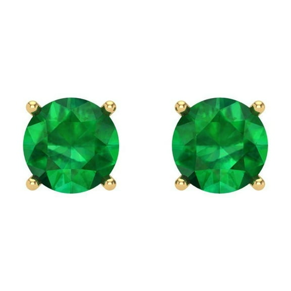 2 ct Screw-Back Stud Earrings for Women | 6.5mm Round Cut Simulated Emerald | 18K Yellow Gold