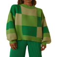 thumbnail image 1 of PENGXIANG Femmes Manches Longues Col Rond Rayé Bloc de Couleur Décontracté Surdimensionné Pull Pull-Over Tricoté Tops Brun, 1 of 6