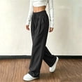 thumbnail image 5 of ZHYou No Boundarie Corduroy Pants for Women Ribbed Knit Drawstring High Waist Wide Leg Loose Casual Trousers with Pockets,Black,Size M, 5 of 7