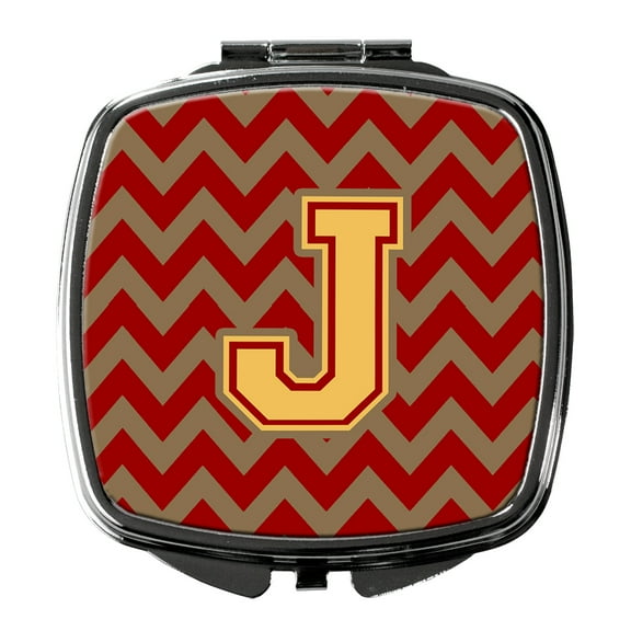 Letter J Chevron Garnet and Gold  Compact Mirror