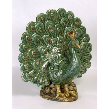 Green Peacock Vase in Majolica Style Porcelain
