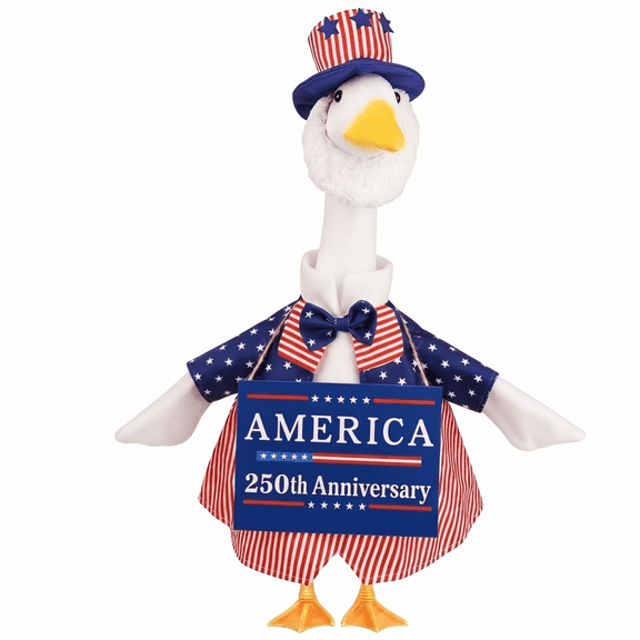Alaiyaky 4th of July Porch Goose Outfit Patriotic Lawn Porch Goose Clothes with 4th of July Door Sign for 23 High Cement for Independence Day Garden Yard Decor