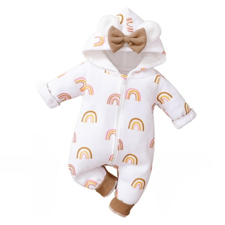 

Hwmodou Girls Hooded Zip Up Jumpsuits Baby Hooded Clothing 0 2 Years Old Baby Bow Zipper Crawl Clothing Hoodie Strawberry Jumpsuit Fall Winter Pocket Jumpsuit 3-6M