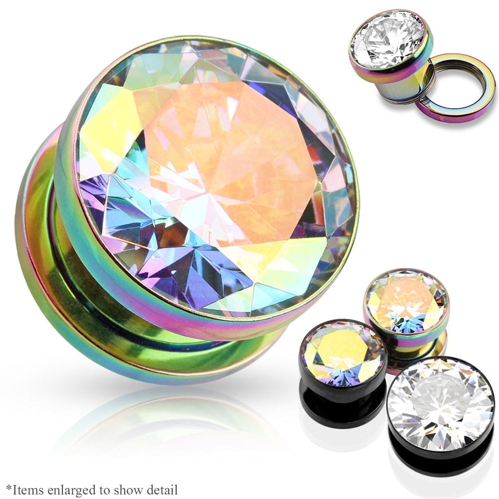 Pair of Anodized Titanium Ear Gauge Plugs Press-Fit Gem Screw-Fit