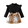 thumbnail image 3 of EnJoCho Children’s Outfit Toddler Girls Ruffles Long Sleeve Solid Ribbed T Shirt Tops Plaid Prints Bow Tie Skirt Outfits Little Child Trendy Fall Winter Clothing Set, 3 of 8
