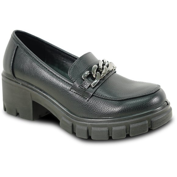 kozi Mocassin à Plateforme pour Femmes à Talon Épais, à Enfiler, Chaussure Habillée OY3302, Escarpin à Talon, Semelle Intérieure Amovible, Noir, Taille 6