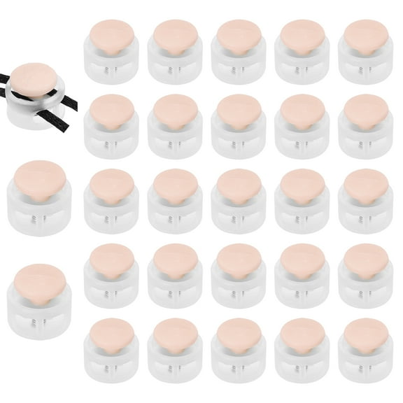 Uxcell 25 Pcs Plastic Spring Cord Lock, Double-Hole Slider Toggles Clip End Stopper Round Fastener, Transparent Light Pink