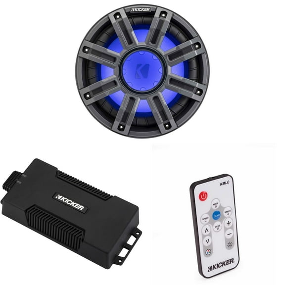 Kicker 48PXA6001 Weatherproof Powersport Mono Amp & 10" 4 Ohm Premium Marine Subwoofer (Charcoal Grill ) Includes LED Remote