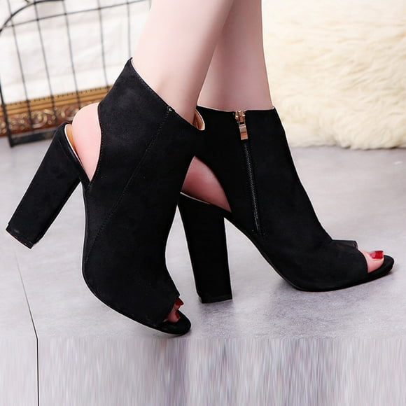 Konbeca Women's High Heel Sandals Summer Women Chunky Heels Pumps Wedding Bridal Evening Party Dress Shoes Fish Toe Sandals Solid Color Fashion Zipper Shoes